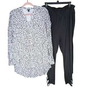 Torrid Emma Babydoll Challis Leopard Print Tunic + Black Leggings 3X OUTFIT